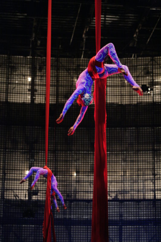 Aerial ballet in Cirque du Soleil's La Nouba in Orlando, Florida
