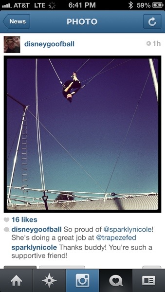 Trapeze support from my friend Banks